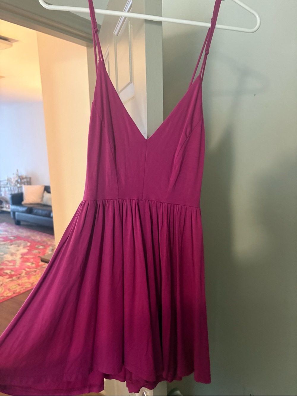 Sam Edelman Magenta Spaghetti-Strap V-Neck Mini Dress